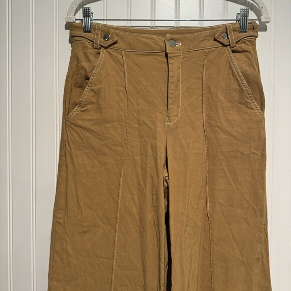 Anthropologie Maeve High Waisted Wide Leg Pants Contrast Stitching Khaki Size 6 - Picture 3 of 8